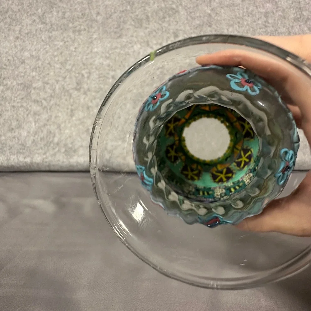 Handmade Polymer Clay Overlay Vase Small Multicolor Floral Bee Art Glass